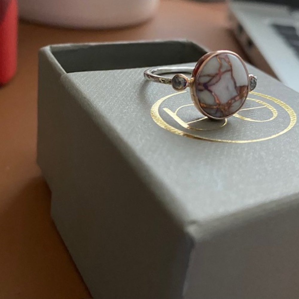 14k Rosegold and SS Copper in Quartz ring with Salt and Pepper Diamonds